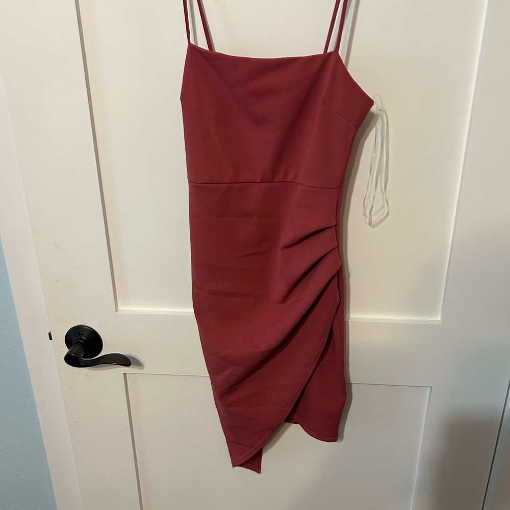 Blue Blush asymmetrical mauve mini dress